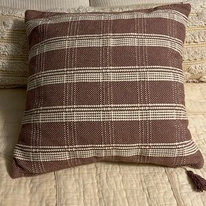Threshold Woven Plaid Throw Pillow Tassel Zipper In Camel, Cream & Salmon Pink